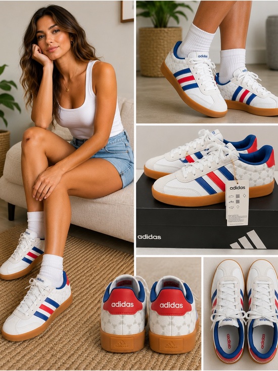 adidas Shoes - Adidas VL court 3.0 K white red and blue
